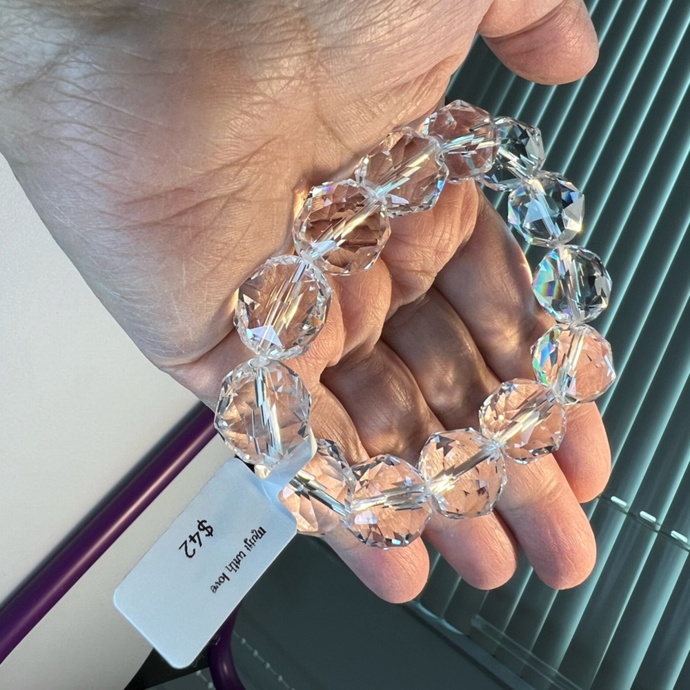 Elegant Crystal Beaded Bracelet. Grade AAA clear crystal in 14mm w/ multi facet